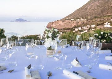 Wedding reception table with  sea view, Salina